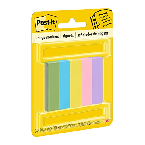 Post-it® Page Markers, 1/2-inch x 1-3/4 Inch, Ideal for Temporary Marking and Noting In Books, Assorted Ultra Colors, 500 per Pack