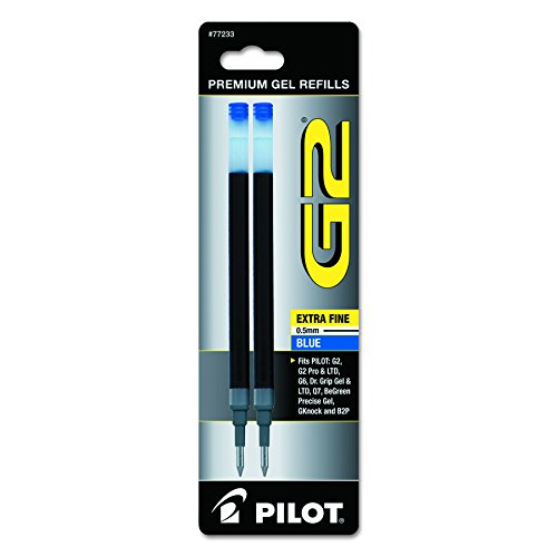 Pilot, G2 Gel Ink Refills, Extra Fine Point 0.5 mm, Blue, Pack of 2