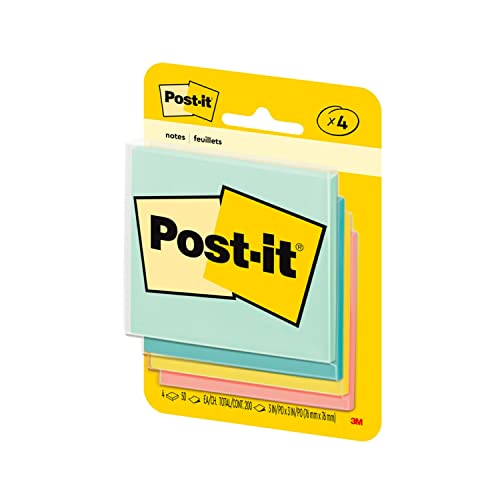 Post-it Notes, 3 in x 3 in, 4 Pads, America's #1 Favorite Sticky Notes, Marseille Collection, Pastel Colors (Pink, Mint, Yellow), Recyclable (5401)