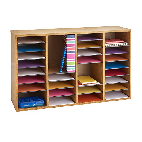 Safco Products Wood Adjustable Literature Organizer – 36 Compartment, Medium Oak – for Home, Office, Classroom & Craftrooms – Durable Construction and Removable Shelves – Stackable – Light Brown