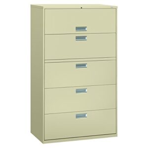 hon 5-drawer filing cabinet - 600 series lateral or legal filing cabinet, 42w by 19-1/4d, 5-drawer, putty (h695)