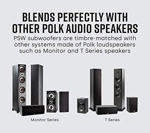 Polk Audio PSW505 12" Powered Subwoofer - Deep Bass Impact & Distortion-Free Sound, Up to 460 Watts, Easy Integration with Home Theater Systems, BLACK