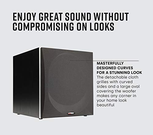 Polk Audio PSW505 12" Powered Subwoofer - Deep Bass Impact & Distortion-Free Sound, Up to 460 Watts, Easy Integration with Home Theater Systems, BLACK