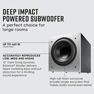 Polk Audio PSW505 12" Powered Subwoofer - Deep Bass Impact & Distortion-Free Sound, Up to 460 Watts, Easy Integration with Home Theater Systems, BLACK