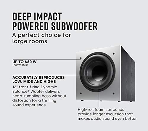 Polk Audio PSW505 12" Powered Subwoofer - Deep Bass Impact & Distortion-Free Sound, Up to 460 Watts, Easy Integration with Home Theater Systems, BLACK