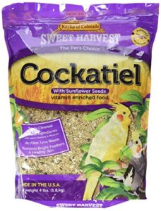 sweet harvest cockatiel bird food (with sunflower seeds), 4 lbs bag - seed mix for cockatiels