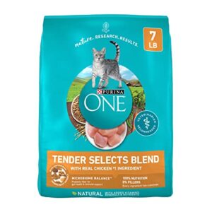 purina one natural dry cat food, tender selects blend with real chicken - 7 lb. bag