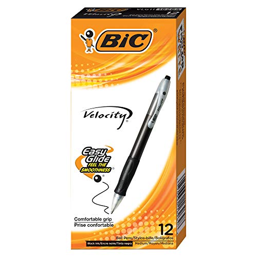 BIC Velocity Retractable Ballpoint Pen, Medium Point (1.0mm), Black, 12-Count