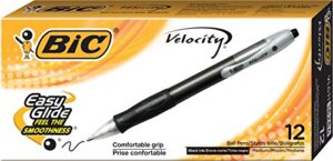 bic velocity retractable ballpoint pen, medium point (1.0mm), black, 12-count
