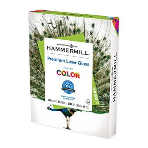 hammermill glossy paper, laser gloss copy paper, 8.5 x 11 - 1 pack (300 sheets) - 94 bright, made in the usa glossy printer paper, 163110r