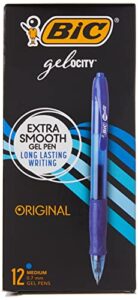 bic rlc11-blue gel-ocity retractable gel pen, medium point (0.7 mm), blue, 12-count