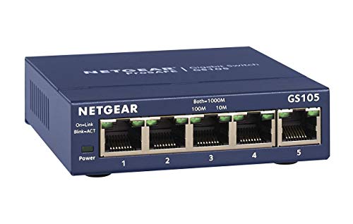 NETGEAR 5-Port Gigabit Ethernet Unmanaged Switch (GS105NA) - Desktop or Wall Mount, and Limited Lifetime Protection,Gray