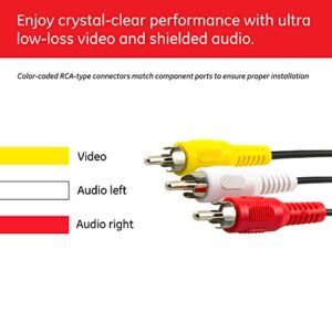 GE Composite Audio/ Video Cable, 6 ft. RCA Style Plugs 3-Male to 3-Male, Low Loss, for TV, VCR, DVD, Satellite, and Home Theater Receivers, 23216