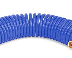 HoseCoil 3/8 inch Self Coiling Garden, Marine, RV, Outdoor Water Hose (25 feet, Blue)