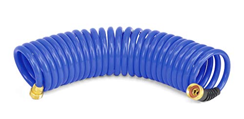 HoseCoil 3/8 inch Self Coiling Garden, Marine, RV, Outdoor Water Hose (25 feet, Blue)