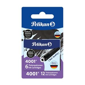pelikan 4001 tp/6 ink cartridges for fountain pens, brilliant black, 0.8ml, 12 pack (330803)