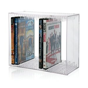 stori stackable clear plastic dvd organizer with rubber feet | rectangular holder perfect for theater room | holds up to 14 standard dvd cases | made in usa