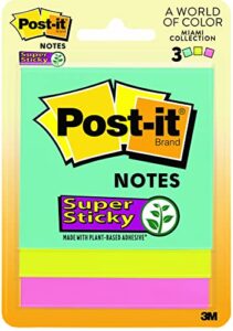 post-it super sticky notes, 3x3 in, 4 pads, 2x the sticking power, supernova neons, neon colors, recyclable(3321-ssan-b)