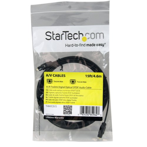 StarTech.com 10 ft. (3 m) Digital Optical Audio Cable - Toslink Digital Optical SPDIF - Ultra-Thin - Male/Male (THINTOS10), Black