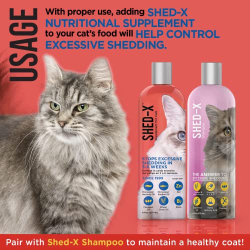 Shed-X Liquid Cat Supplement, 8oz – 100% Natural – Shed Defender, Help Excessive Cat Shedding with Cat Supplements of Essential Fatty Acids, Vitamins, and Minerals