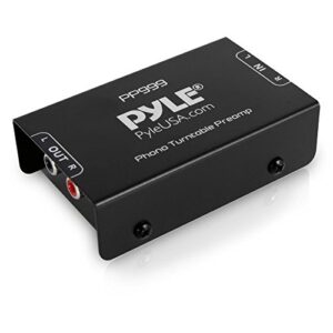 pyle phono turntable preamp - mini electronic audio stereo phonograph preamplifier with rca input, rca output & low noise operation powered by 12 volt dc adapter - pp999 , black