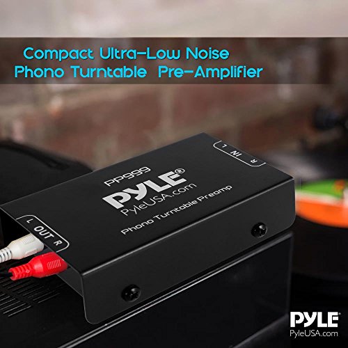 Pyle Phono Turntable Preamp - Mini Electronic Audio Stereo Phonograph Preamplifier with RCA Input, RCA Output & Low Noise Operation Powered by 12 Volt DC Adapter - PP999 , Black