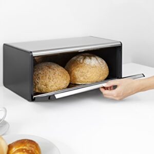 Brabantia Fall Front Bread Box - Matte Steel Fingerprint Proof with Black Sides, 299186