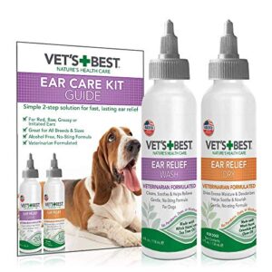 vet's best dog ear cleaner kit | multi-symptom ear relief | wash & dry treatment | alcohol-free 4 fl oz (pack of 2)