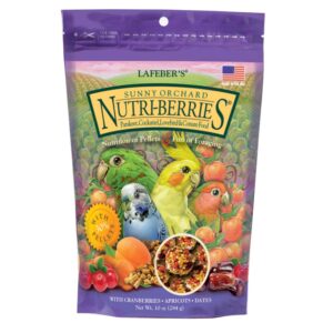 lafeber's sunny orchard nutri-berries pet bird food, made with non-gmo and human-grade ingredients, for cockatiels conures parakeets (budgies) lovebirds (sunny orchard 10 oz)