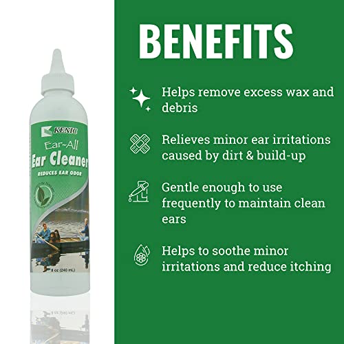 Kenic Ear Cleaner for Dogs, Cats, Pets - Wax, Odor, & Debris Remover, Keeps Ears Clean,Fresh & Healthy, Gentle Cleanser to Help Reduce Infection & Itching - Cruelty Free, Made in USA