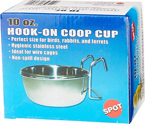 SPOT By Ethical Products - Stainless Steel Coop Cup Wire Hanger Kennel Pet Bowl For Dogs Cats Birds and Reptiles - 10oz