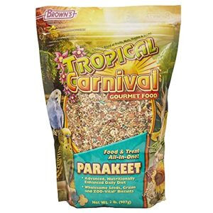 f.m. brown's tropical carnival gourmet parakeet food, nutritionally enhanced daily diet with fruits, veggies, nuts, seeds, and grains, 2-lb bag - vitamin-nutrient fortified