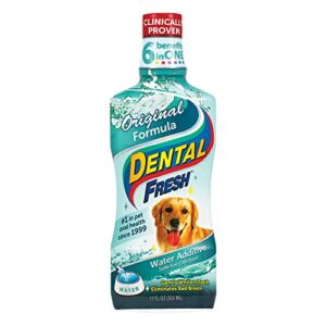 dental fresh water additive for dogs, original formula, 17oz – dog breath freshener and dog teeth cleaning for dog dental care– add to water