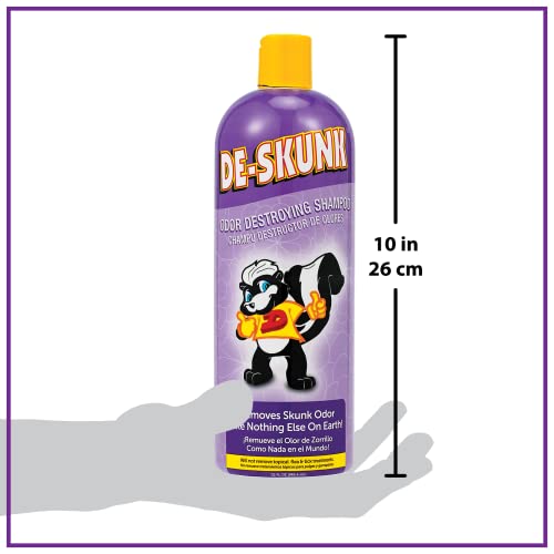 De-Skunk Odor Destroying Shampoo for Dogs, 32 oz. – Formulated with Powerful De-Greasers, Skunk Odor Remover for Pets, Carpet, Furniture and More – Removes Skunk Smell Fast, Clear, (FG00065)