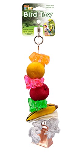 Penn-Plax Bird-Life Fruit Kabob Bird Toy with Bell – Various Textures, Materials, and Colors – Great for African Greys, Medium Birds, and Small Parrots – Large