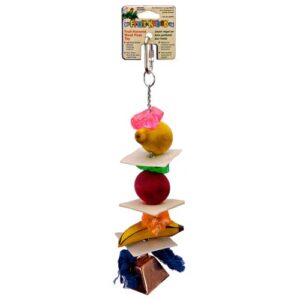 penn-plax bird-life fruit kabob bird toy with bell – various textures, materials, and colors – great for parrots and large birds – extra large