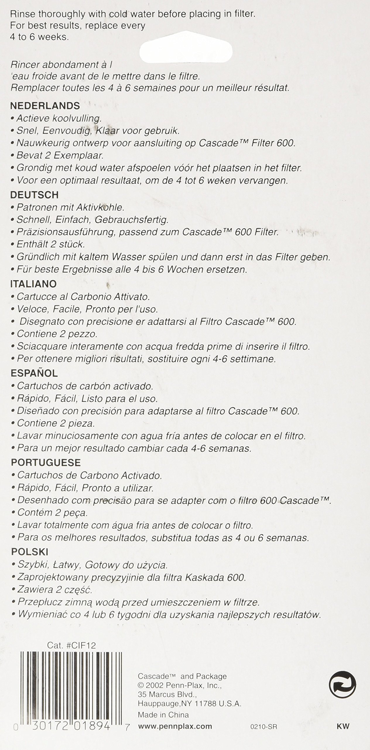 Penn-Plax Cascade 600 Filter Replacement Carbon Cartridges (2 Pack) – Provides Chemical Filtration for Freshwater and Saltwater Aquariums