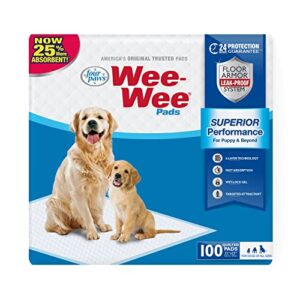 four paws wee-wee superior performance pee pads for dogs - dog & puppy pads for potty training - dog housebreaking & puppy supplies - 22" x 23" (100 count)
