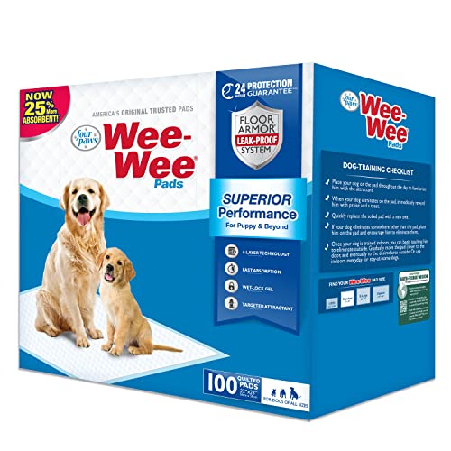 Four Paws Wee-Wee Superior Performance Pee Pads for Dogs - Dog & Puppy Pads for Potty Training - Dog Housebreaking & Puppy Supplies - 22" x 23" (100 Count)
