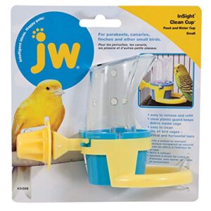jw pet company bird cage clean cup feeder & waterer – small bird feeder easily attaches to cage for parakeets, canaries or similar small birds