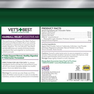 Vet’S Best Cat Hairball Relief Digestive Aid | Vet Formulated Hairball Support Remedy | Classic Chicken Flavor | 60 Chewable Tablets