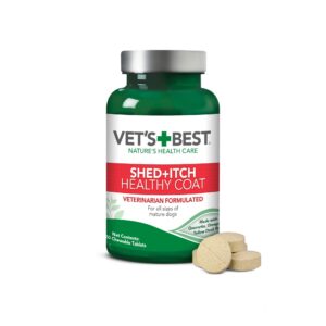 vet's best healthy coat shed & itch relief dog supplements | relieve dogs skin irritation and shedding due to seasonal allergies or dermatitis | 50 chewable tablets