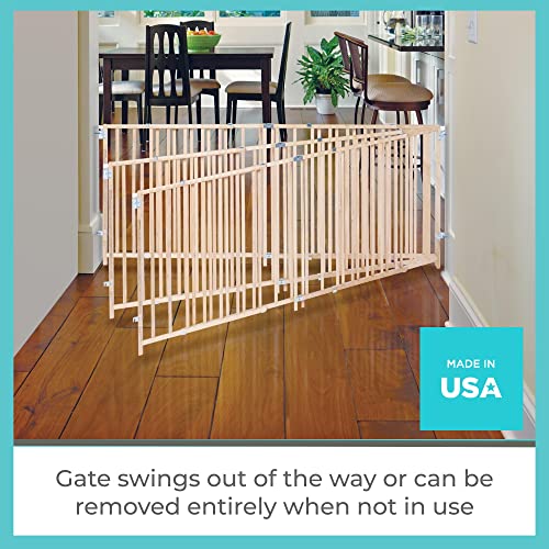 Toddleroo by North States 103" Wide Extra Wide Swing Baby Gate, Made in USA: Oversized Spaces. No Threshold. One Hand Operation. Hardware Mount. Fits 60"- 103" Wide (27" Tall, Sustainable Hardwood)