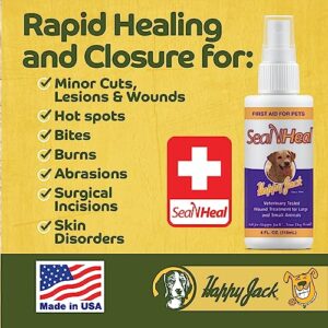 HAPPY JACK Seal 'N Heal Liquid Bandage for Dogs, Cats, Pets, Wound Care Spray (4 oz), Protects Against Minor Cuts, Burns, Waterproof Seal, Discourages Licking & Chewing, for Paws & Body, Made in USA