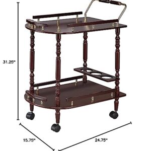 Coaster Home Furnishings Palmer 2-Tier Serving Cart Merlot and Brass