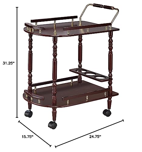 Coaster Home Furnishings Palmer 2-Tier Serving Cart Merlot and Brass