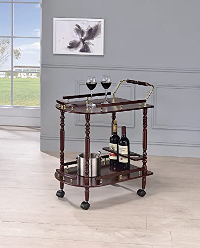 Coaster Home Furnishings Palmer 2-Tier Serving Cart Merlot and Brass