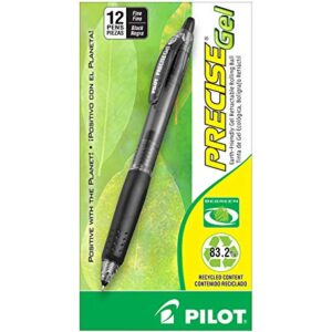 PILOT Precise Gel BeGreen Refillable & Retractable Rolling Ball Pens, Fine Point, Black Ink, 12-Pack (15001)