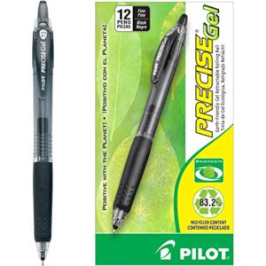 PILOT Precise Gel BeGreen Refillable & Retractable Rolling Ball Pens, Fine Point, Black Ink, 12-Pack (15001)