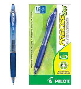 pilot precise gel begreen refillable & retractable rolling ball pens, fine point, blue ink, 12-pack (15002)